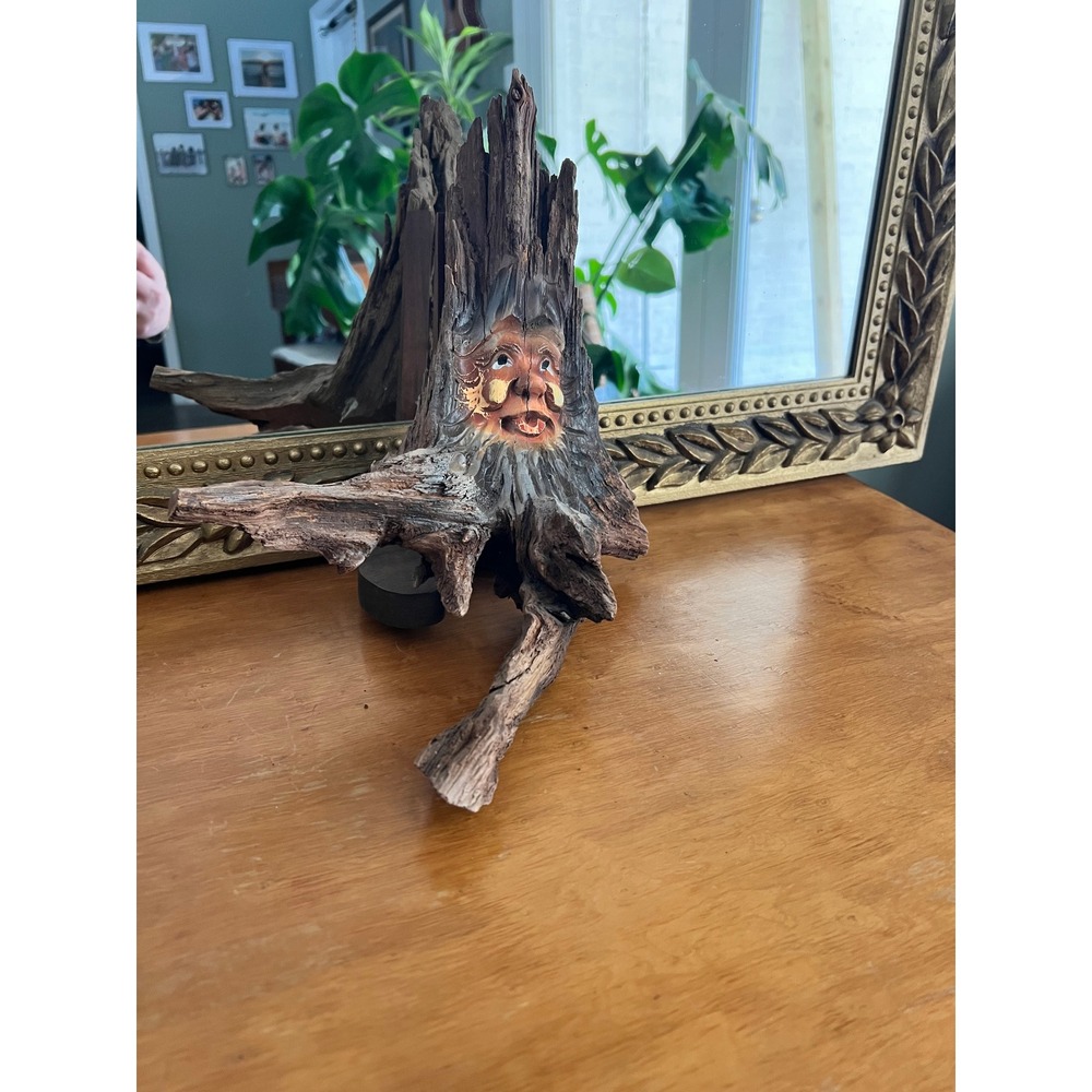 Vintage Carved Whimsical Wood Spirit Wall Art Sculpture 12" Hand Painted Rustic
